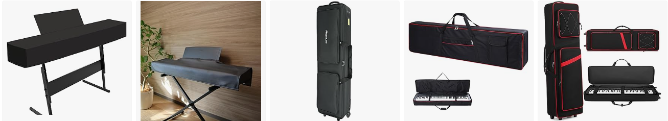 Protective carrying cases and gig bags for portable weighted digital pianos